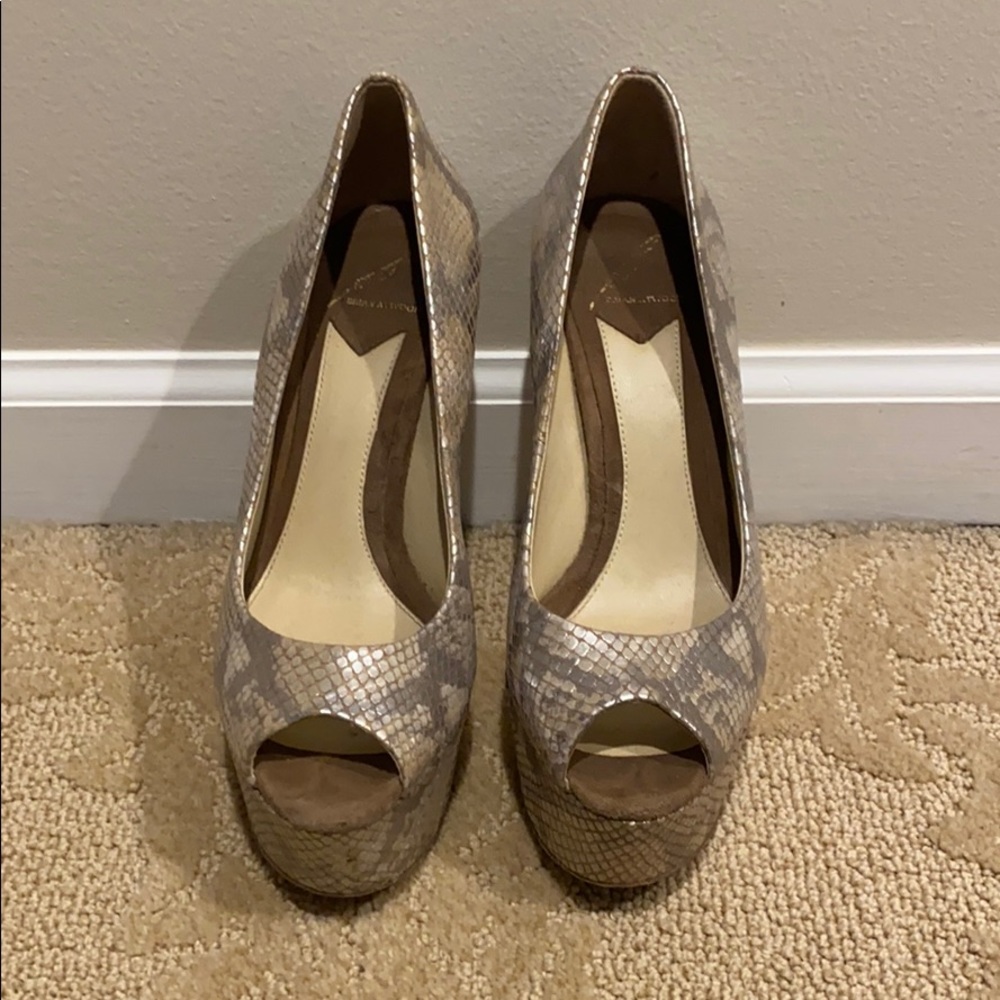 Brian Atwood Silver Snake Skin Heel